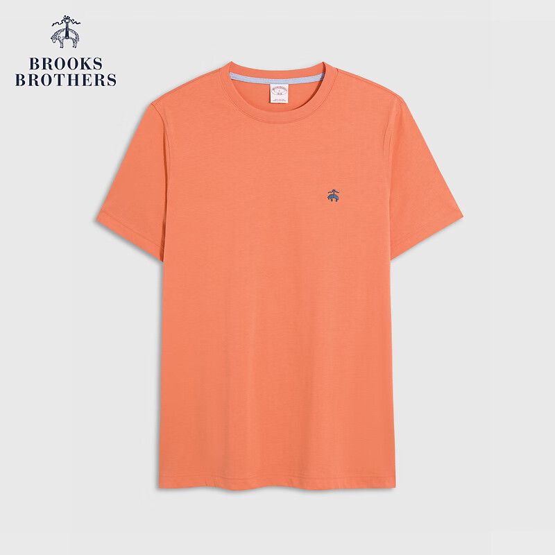 布克兄弟（BrooksBrothers）男士24春夏新款棉简约LOGO款短袖针织T恤 B815-橙色 XL