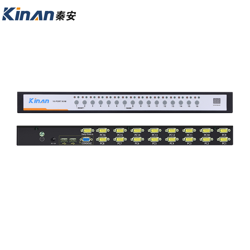秦安（KINAN）kvm切换器16口高清VGA 机架式多电脑切换器可级联 十六进一出键鼠屏幕共享切换控制器