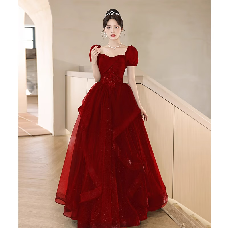 銘匯通婚紗新娘主紗2024小個子紅色敬酒服新款結(jié)婚晚宴會訂婚晚禮 s