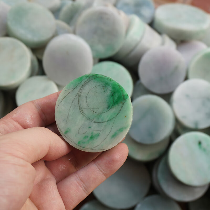 艺香天然翡翠手镯心镯芯糯冰飘花飘绿牌子明料片料平安扣佛公牌子定制