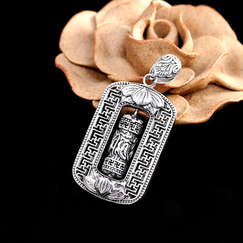 简奢唯爱 古法转经筒吊坠男女百搭毛衣链挂坠99足银六字真言项坠护身