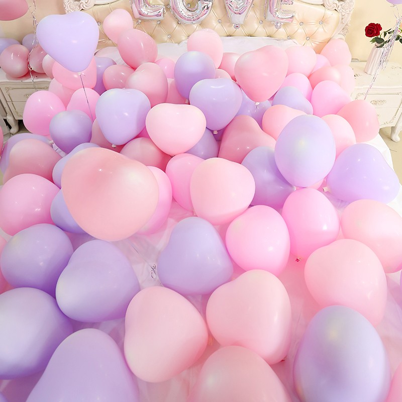 多美忆 马卡龙生日气球装饰套装网红儿童生日派对气球表白结婚房间飘空场景布置 马卡龙心形混装（100只）