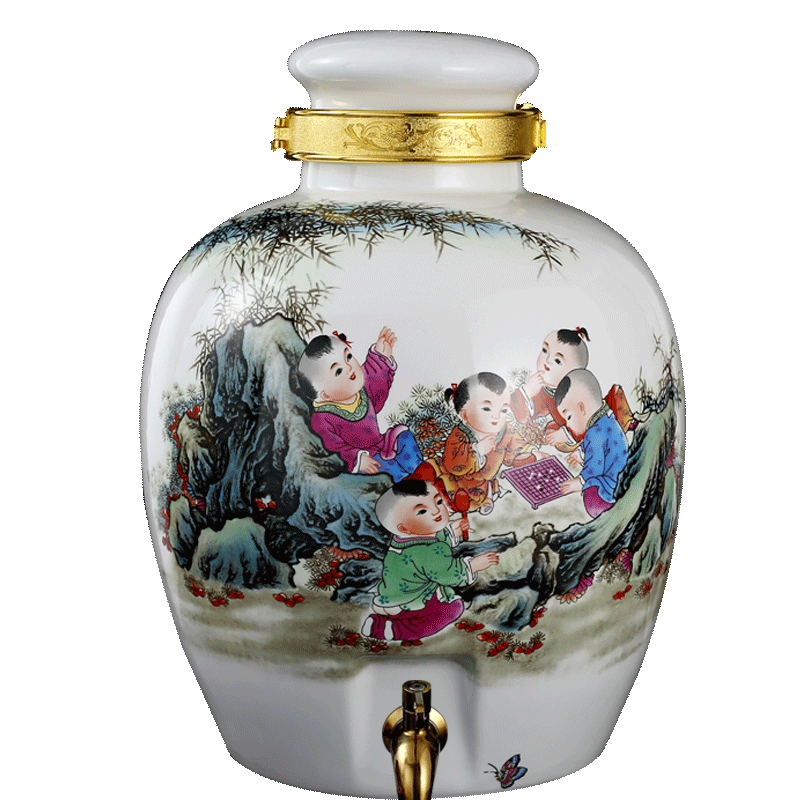 瓷蕓景德鎮(zhèn)陶瓷酒壇手工貼花酒罐仿古泡酒瓶帶龍頭家用高白泡酒壇白酒 喜氣盈門-30斤帶龍頭