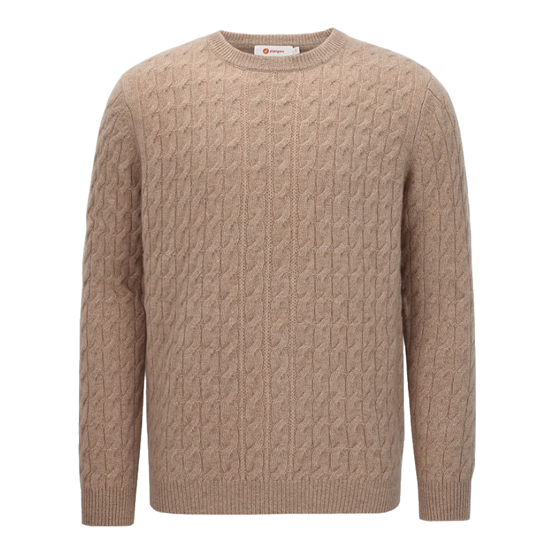 皮皮狗 秋冬新品 羊绒衫男士山羊绒加厚绞花男士套头毛衣男 714花驼 XL 180/100A/