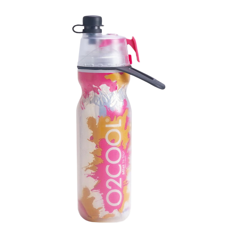 O2COOL噴霧水杯兒童學(xué)生噴水杯子成人戶外運動健身保冷降溫擠壓軟水壺 紅色水滴590ml