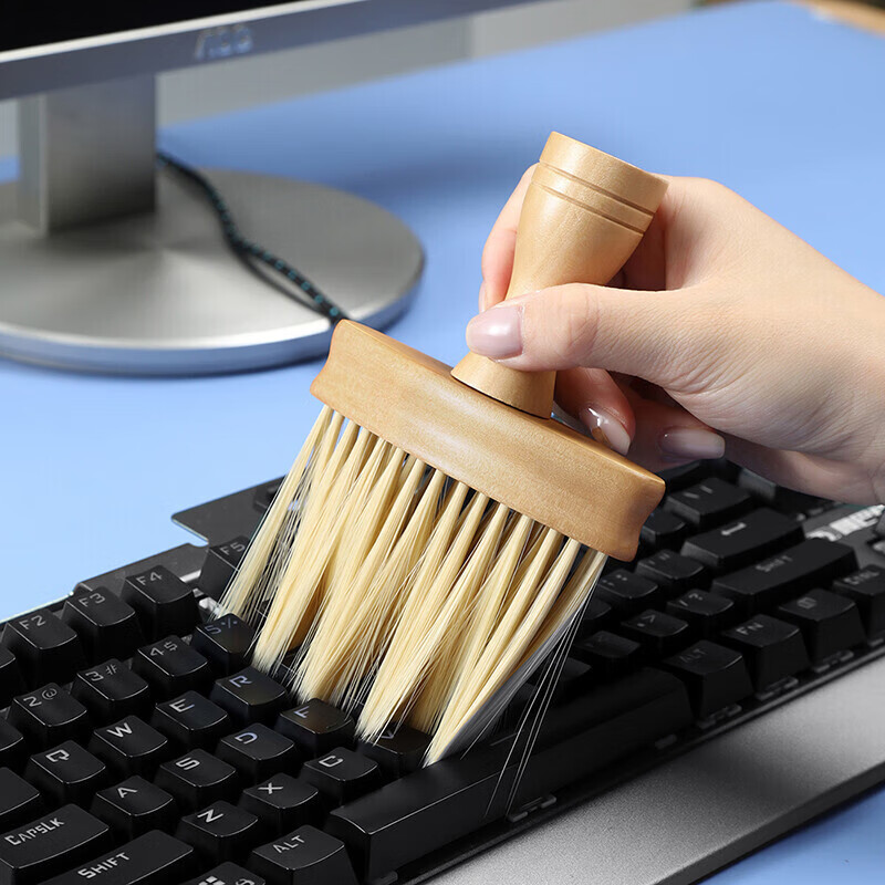 必优美（BUBM)键盘清洁刷 电脑笔记本桌面缝隙灰尘刷子 木质长毛刷子高效除尘无死角 木色