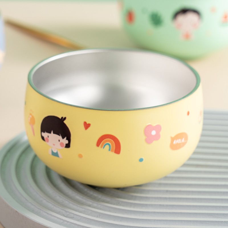 onlycook 原创设计 食品级316不锈钢碗 可爱卡通彩色儿童米饭碗一人
