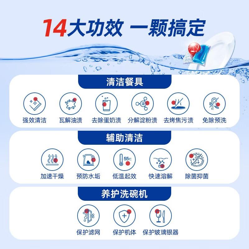 亮碟（finish）洗碗凝珠洗碗机三合一凝珠专用洗涤剂多效合一洗碗块洗碗珠洗碗球 100颗 1袋 量子洗碗凝珠原味 咨询客服有惊喜