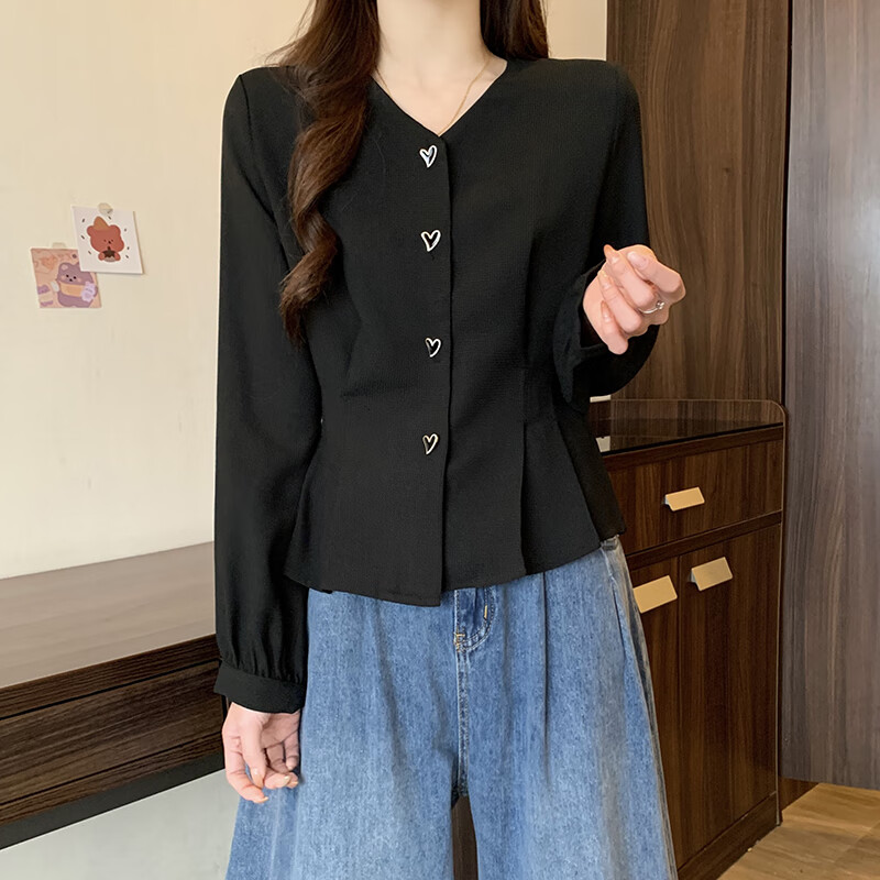 京蝌蝌欧货白色v领收腰衬衫女2024早春大码胖mm显瘦遮肚不规则衬衣