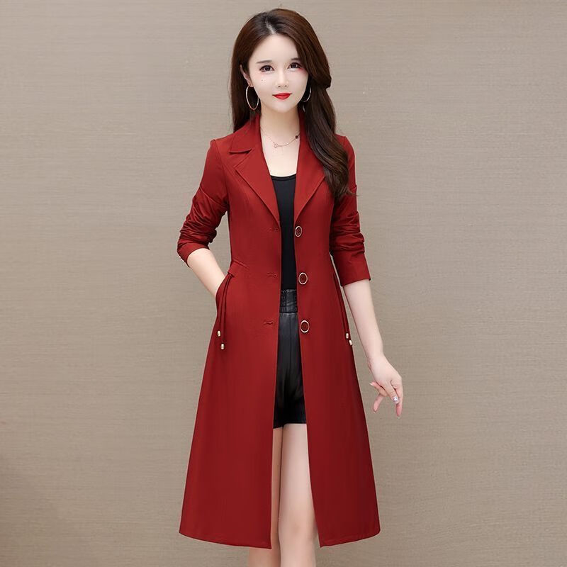 型2022秋款时尚气质风衣外套修身百搭过膝中长款新款大衣女 砖红色 xl