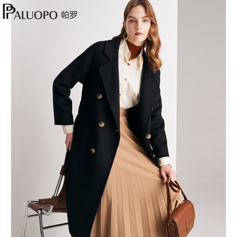 帕罗(PALUOPO)秋冬新款女装毛呢大衣时尚优雅翻领系腰带显瘦百女式羊毛外套 45%羊毛102 M 160/84A