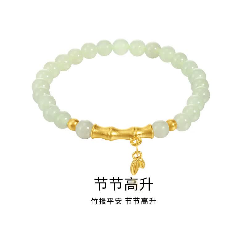 玉竹节手链女款黄金转运珠节节高升弯管手串礼 节节高升和田玉手链