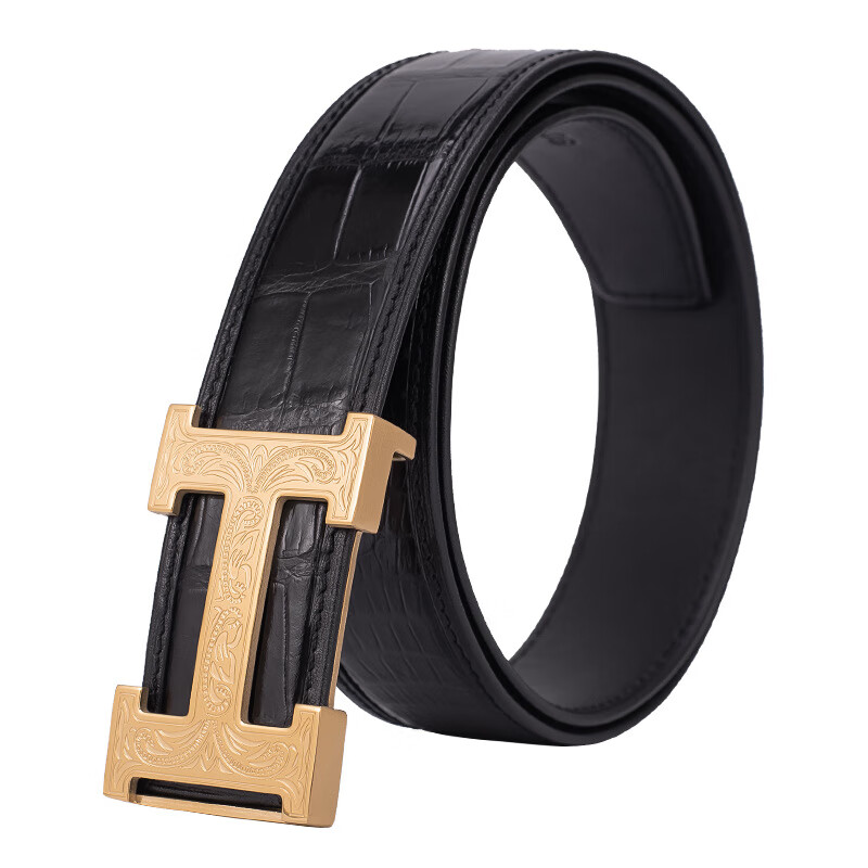 博喜爱马仕鳄鱼皮腰带男真皮平滑扣内穿皮带中青年商务休闲h扣皮带男