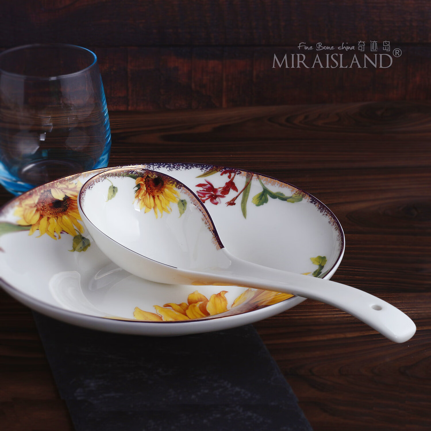 hywlkj太阳花 骨瓷大汤勺家用大调羹陶瓷勺子 太阳花大汤勺(骨瓷材质