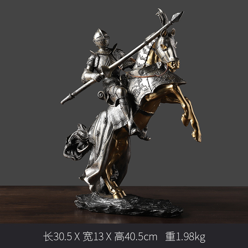 鹿复古骑士摆设树脂装饰品创意礼物罗马铠甲勇士摆件工艺品 枪骑士