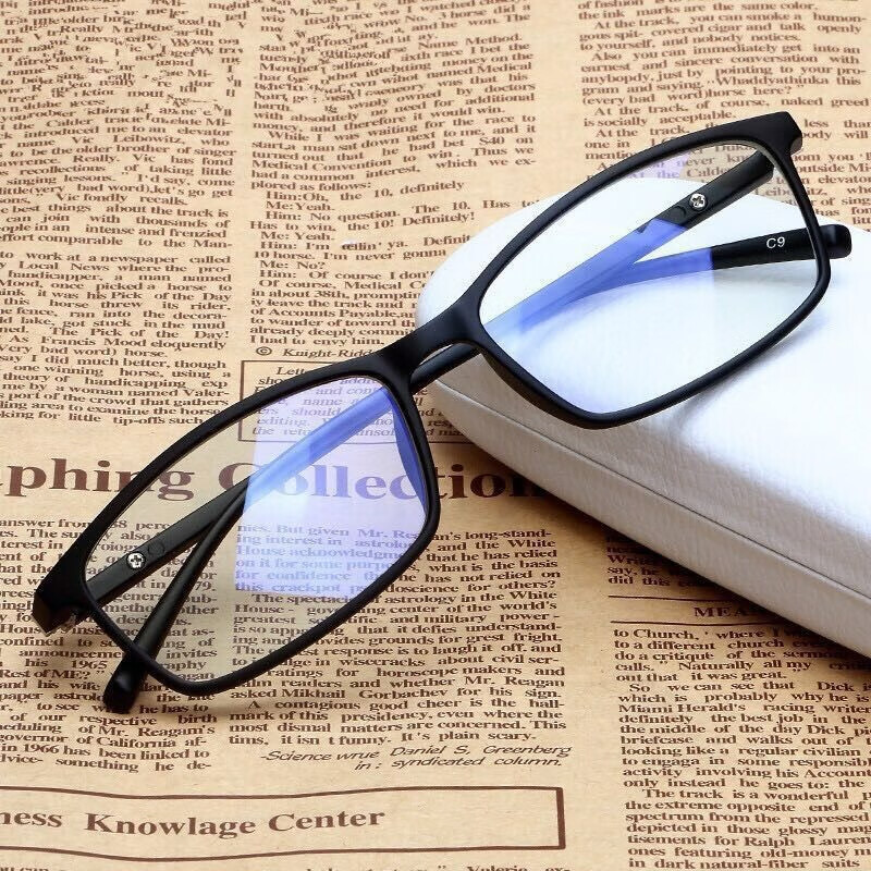 近视眼镜女护眼眼镜男防蓝光电脑眼镜平光镜时尚高清无度数 黑色框 近视镜100度送镜盒+布