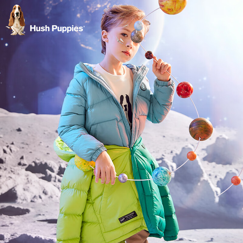 暇步士(Hush Puppies)童装儿童男女童冬装新款舒适保暖简洁款羽绒服 亮果绿 170 cm
