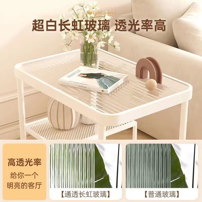 朵貌2026新款沙发边几奶油风简约茶几移动床头柜卧室客厅可推 【轻奢高品质】双层茶色收纳车 #耐高温防爆钢化玻璃#可移动静音