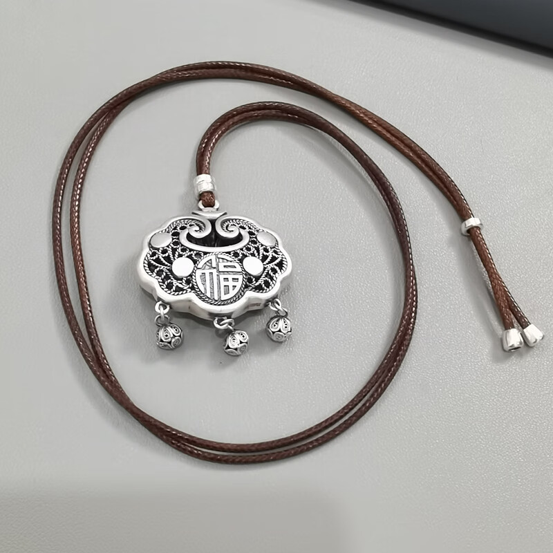 福锁银长命锁吊坠银锁复古女款宝宝银饰镂 款式一 999银约14