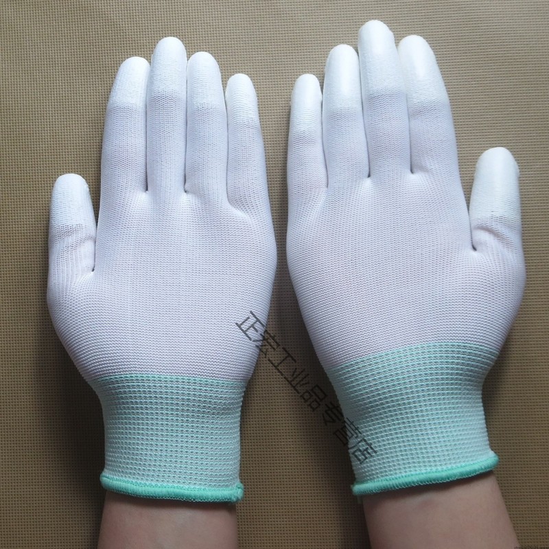 pu涂指防滑电子厂劳保工业手套尼龙浸胶涂掌手套碳纤维手套 白色 s