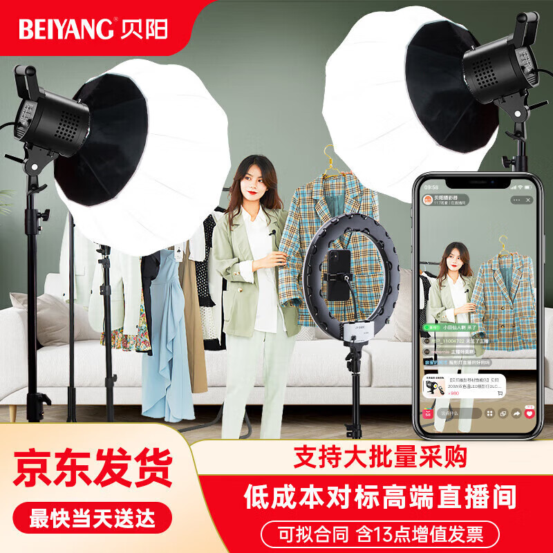 贝阳（beiyang）500WT直播补光灯LED摄影灯专业直播间灯光设备套装视频拍摄打光灯摄像拍照柔光球形美颜常亮灯
