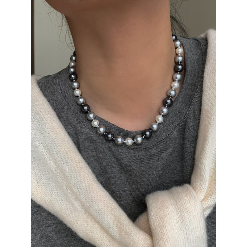 DL 1998胖东来品质珍珠项链大溪地施家大溪地黑真多麻灰色珍珠项链女轻奢 混彩珍珠项链 /条