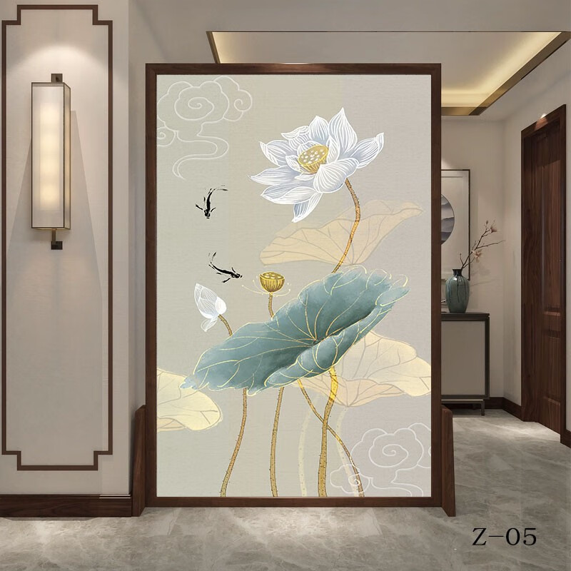 臻秀新中式实木屏风隔断客厅简约现代进门入户玄关遮挡家用小座屏荷花