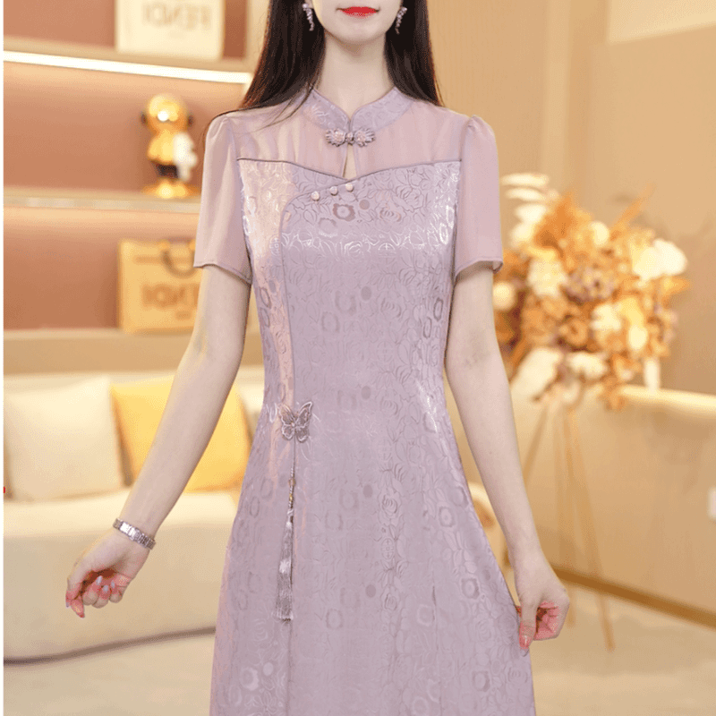 zh武汉媛媛女装jyf603夏季新款修身中长款中国风收腰印花女装连衣裙