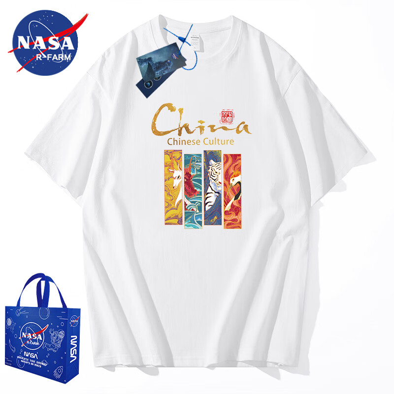 NASAR-FARM重磅短袖t恤男女落肩款纯棉国潮中国宽松ins潮t恤情侣半袖上衣服 DLJ国潮-白色（偏大一码） L （120-140斤）