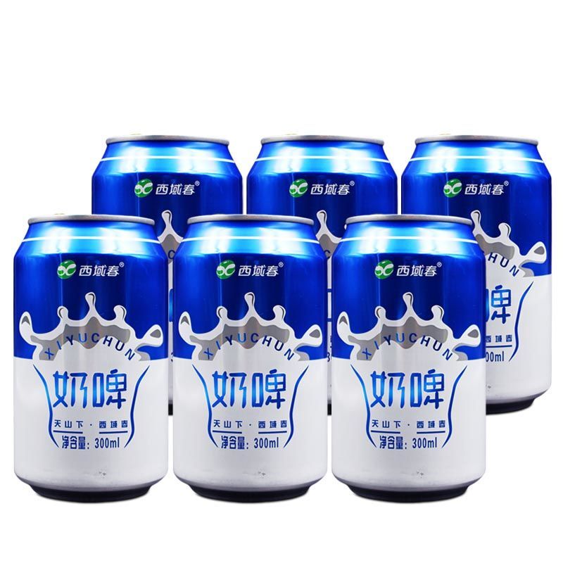 Derenruyu新疆特产西域春奶啤300mlx6罐/12罐整箱发酵乳酸菌饮料 蓝罐300mlx6罐23年1月产