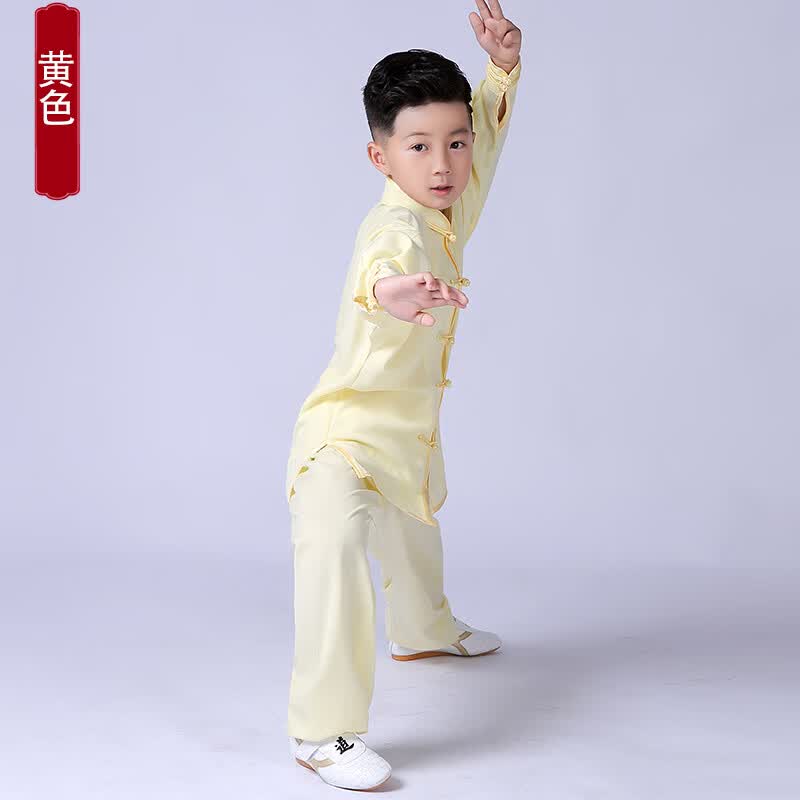 抒融武术表演服 儿童装男女功夫练武服少儿长短袖训练服太极武术衣 黄色-儿童武术服套装 XXS使用感如何?