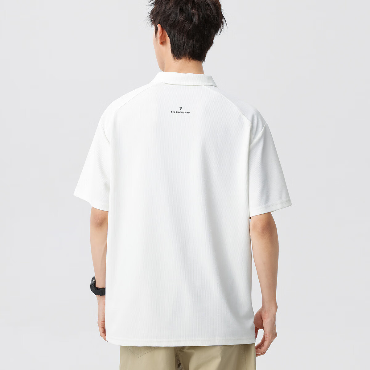 布衣传说 220g双纱华夫格 夏季纯色polo衫男短袖宽松半袖打底衫 米杏a XL