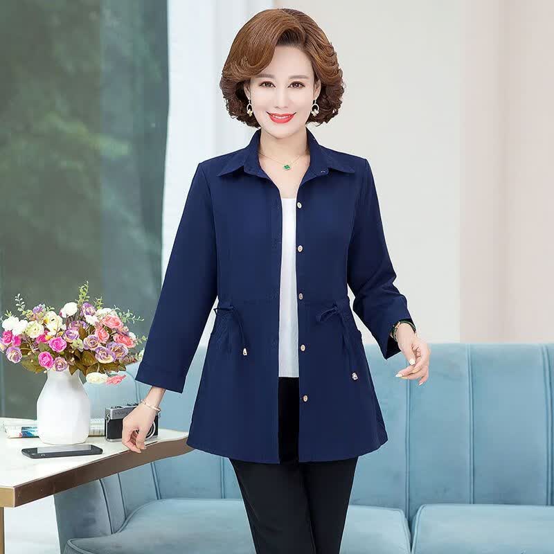 lanweifeilei气质中年妈妈装秋装风衣外套系带上衣外穿大码中老年女装
