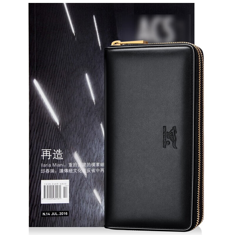 七匹狼手拿包男真皮男包双拉链大容量钱包大牌手包男士潮皮包父亲节礼物 黑色标准号