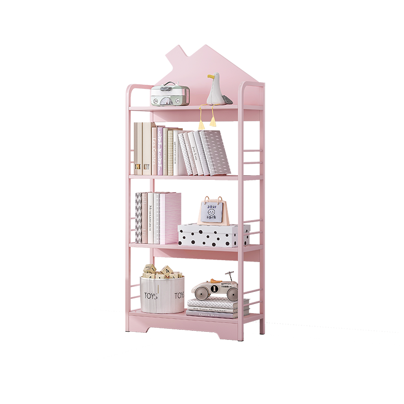 瑞象  书架落地学生简约绘本架创意家用收纳架床头书架柜铁艺置物架 粉色四层