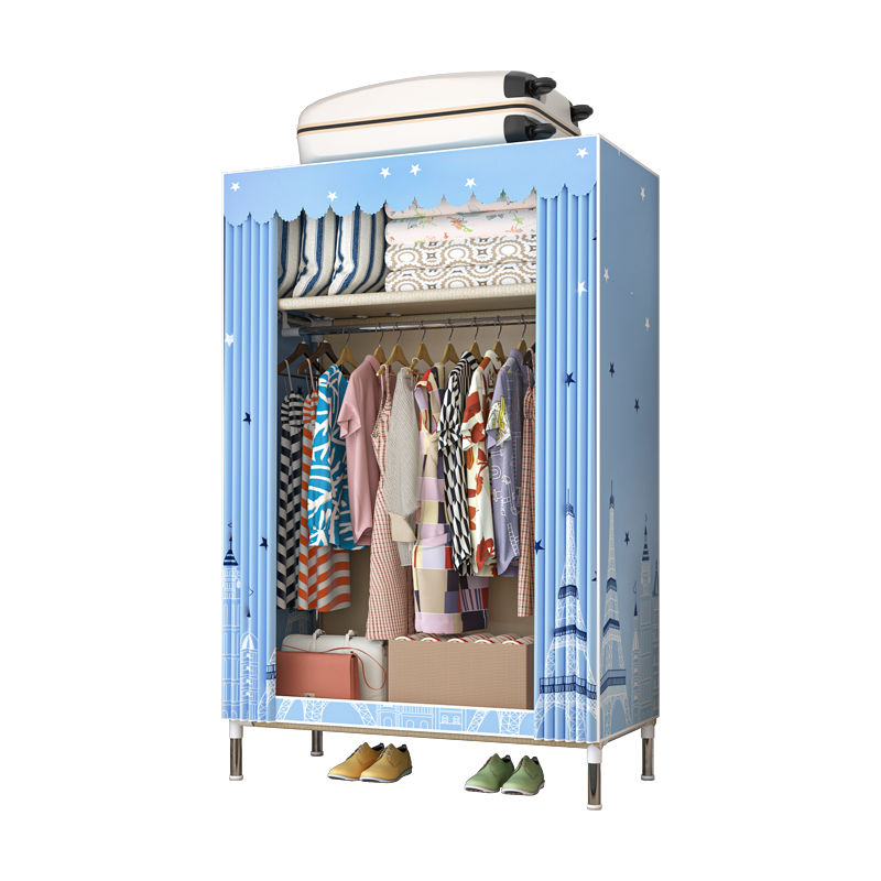 思故轩 简易衣柜 现代简约布衣柜 钢管加粗加固出租房用家用卧室收纳挂柜子 宿舍学生单人布衣柜 城堡铁塔