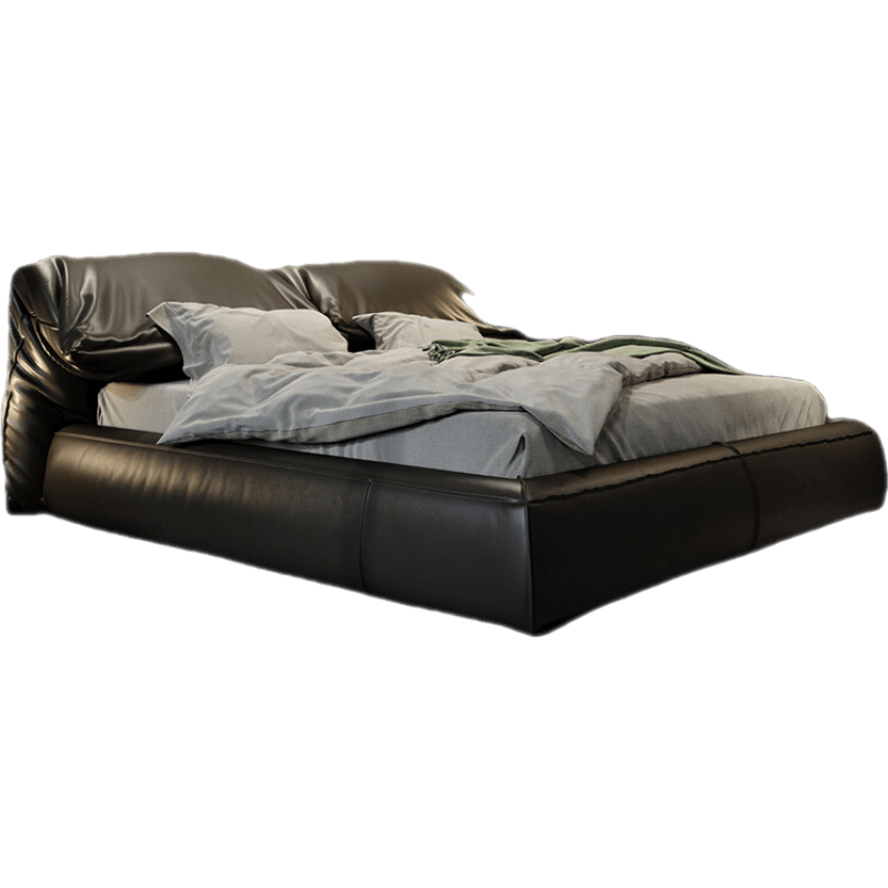 【限时直降35%】卓昙 床 极简大师意式极简纳帕真皮床现代简约侘寂风主卧双人软靠包婚床 单床 1500mm*2000mm  框架结构