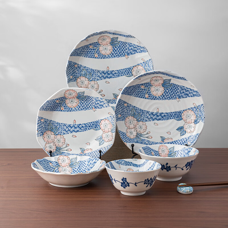 美浓烧（Mino Yaki）日式祥瑞樱米饭碗盘家用深盘高颜值进口釉下彩陶瓷餐具 祥瑞樱6.5英寸深盘