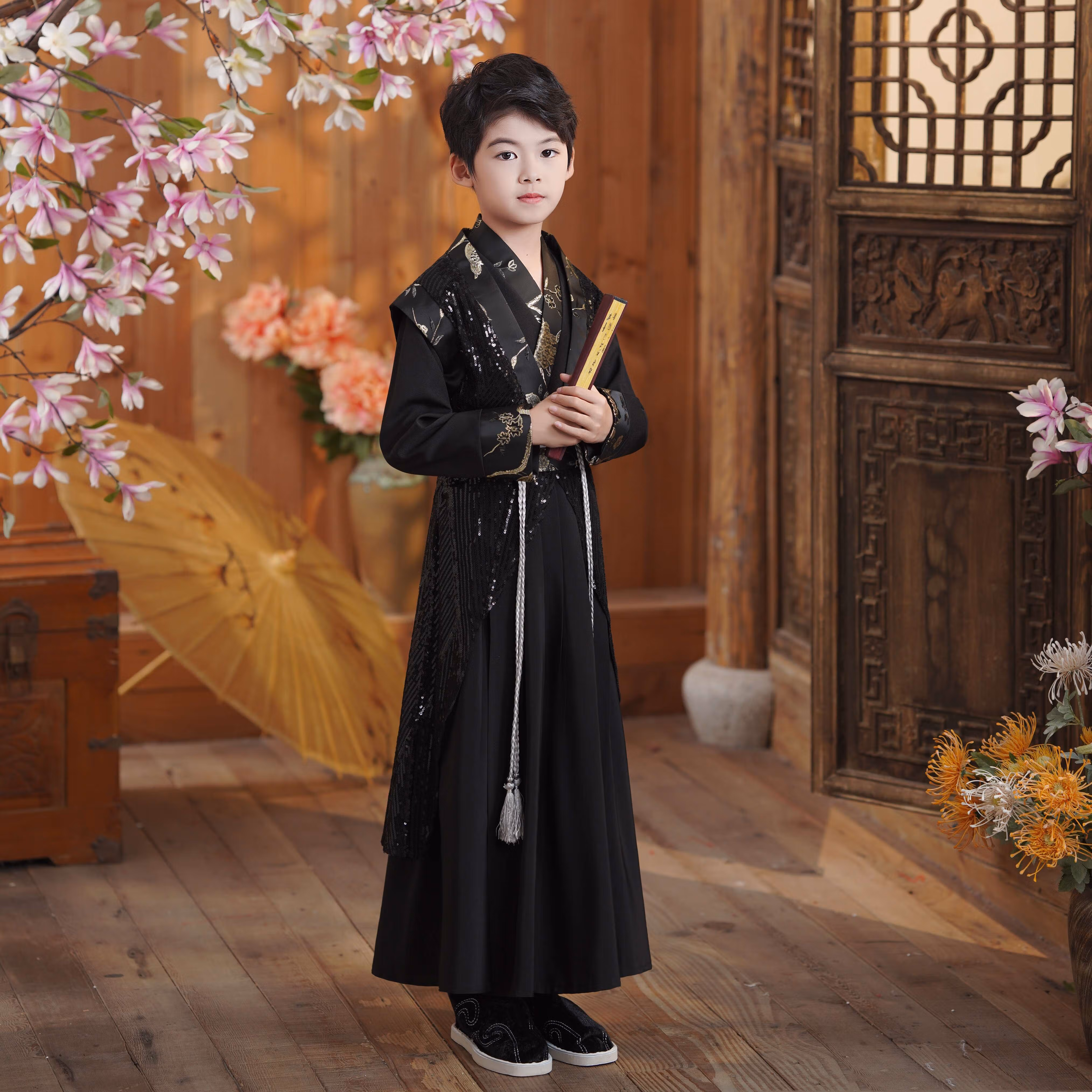 婕婕珂儿男童汉服古装公子侠客中国风儿童男孩刺绣唐装古风帅气元旦