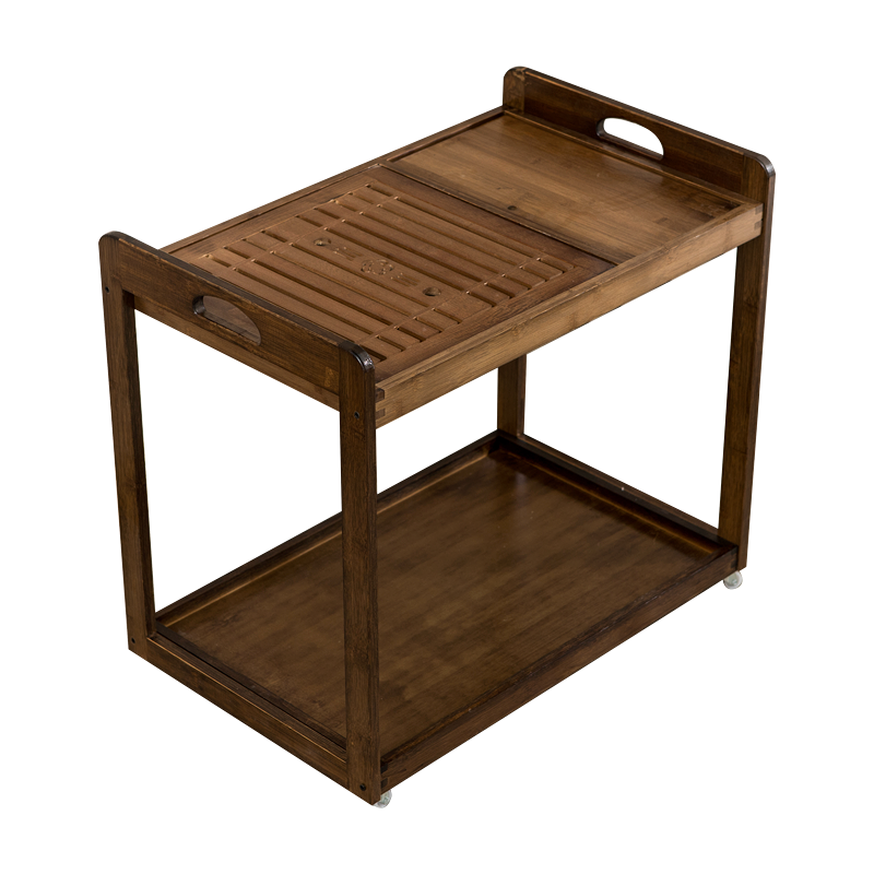 淘慕 移动茶桌茶台小茶车乌金石烧水套装竹质家用迷你自动泡茶车带轮茶几 单个/胡桃色63高茶车+带盖板