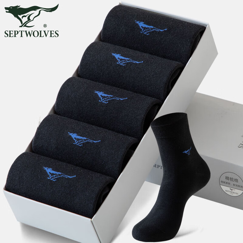 七匹狼袜子男纯棉秋冬季休闲长袜吸汗透气商务袜时尚运动风棉袜 精梳棉偏厚款中筒袜 黑色 5双