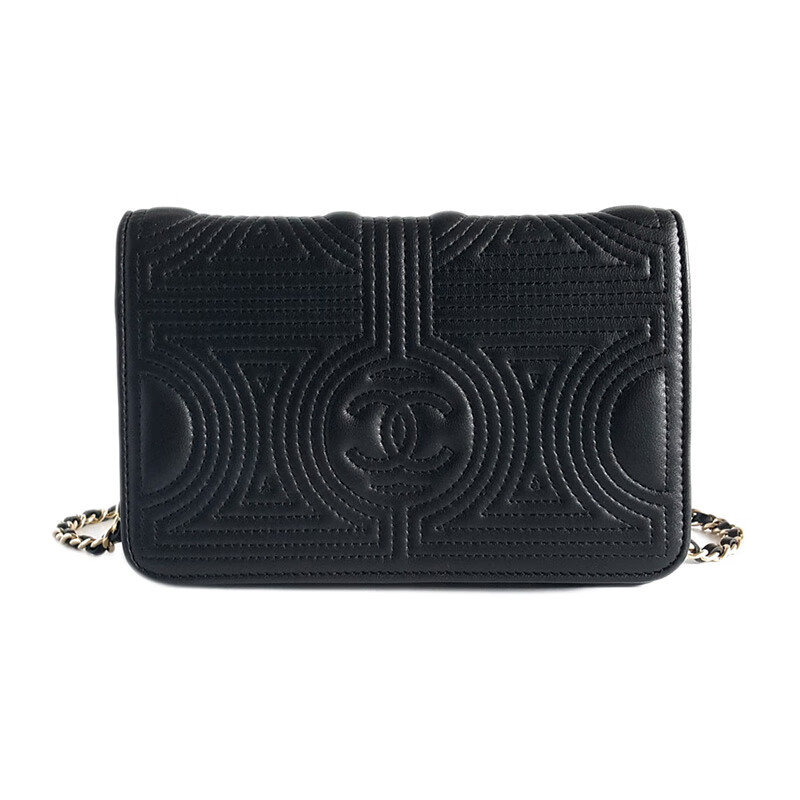 chanel 女包 黑金羊皮缝线woc链条包斜挎包 22开 香奈儿woc