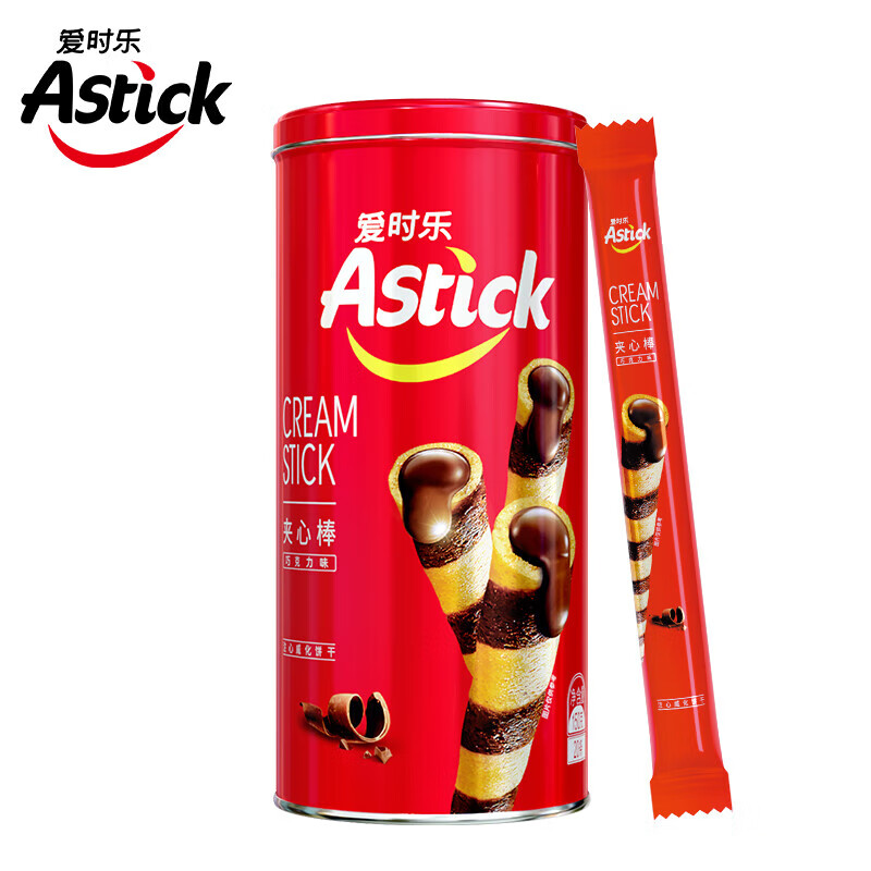 爱时乐（Astick）夹心棒(注心饼干）独立包装 休闲零食小吃蛋卷 巧克力味150g*3罐