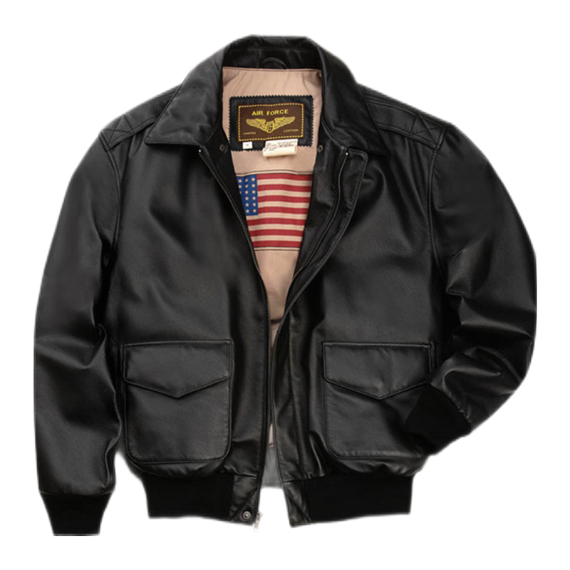 Luxury Lane真皮皮衣夹克男士二战经典A2飞行员皮夹克加棉保暖外套加肥加大 美国尺码  深褐色 XS(体重50-60kg)