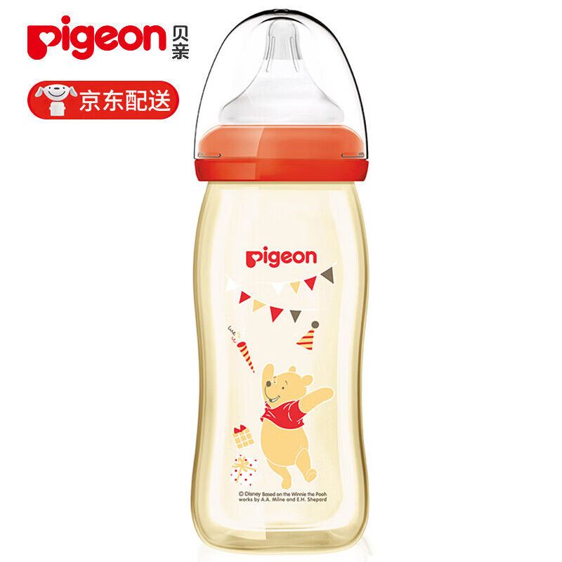 贝亲(Pigeon) 奶瓶 PPSU奶瓶 新生儿 把手奶瓶 宽口径PPSU奶瓶 迪士尼婴儿奶瓶 240ml L号奶嘴（维尼派对）