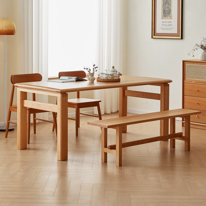 bui北欧实木樱桃木餐桌家用小户型饭桌日式长方形泡茶桌松木原木书桌