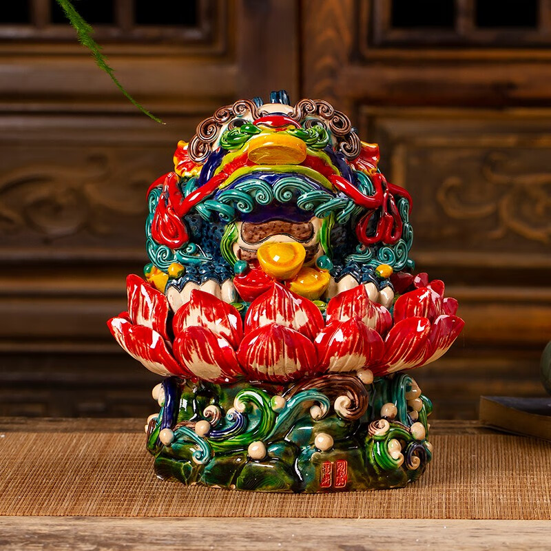 美吔 石湾交趾陶金蟾彩陶瓷摆件家居装饰品开业送礼家居装饰品摆设