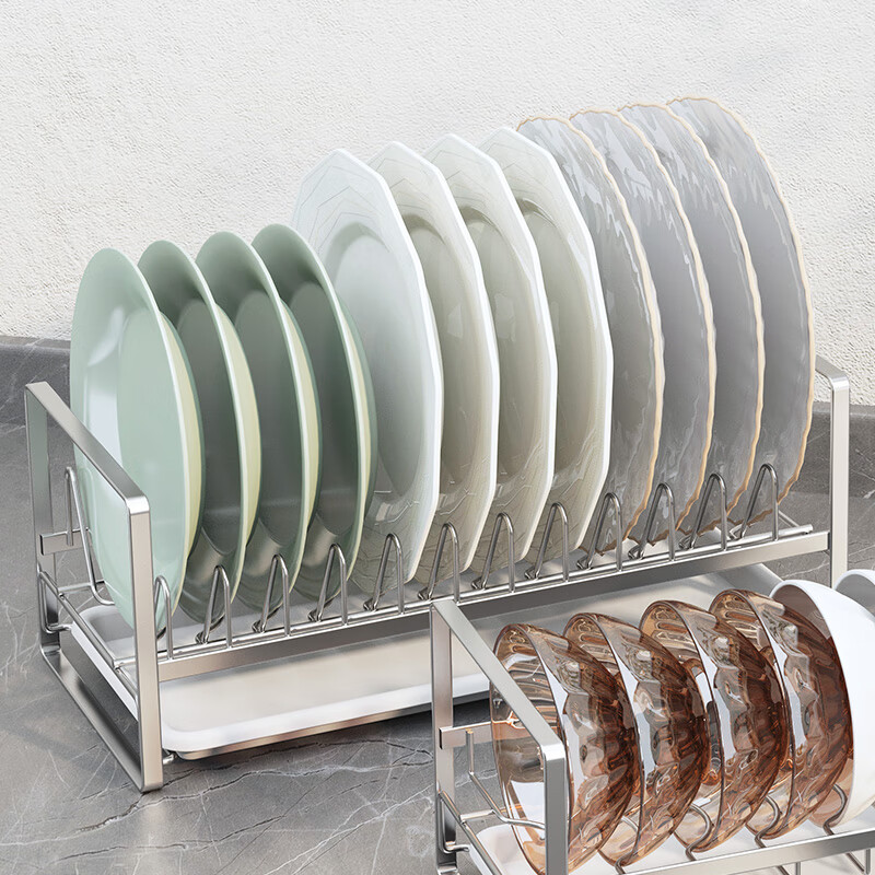 Elias 碗架沥水架304不锈钢 台面单层碗碟架 抽屉放碗盘架 厨房置物架 碟子架（K-8855）一个