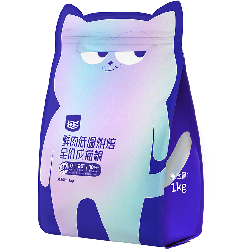 喔喔（WOWO）猫粮成猫 低温烘焙猫干粮全价无谷 囤货装 真鲜肉鸡肉 1kg(不吃试吃可退)