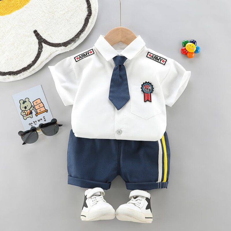 夏常服韩版夏季新款男童婴儿帅气潮范休闲洋气衬衫短袖警察服套装